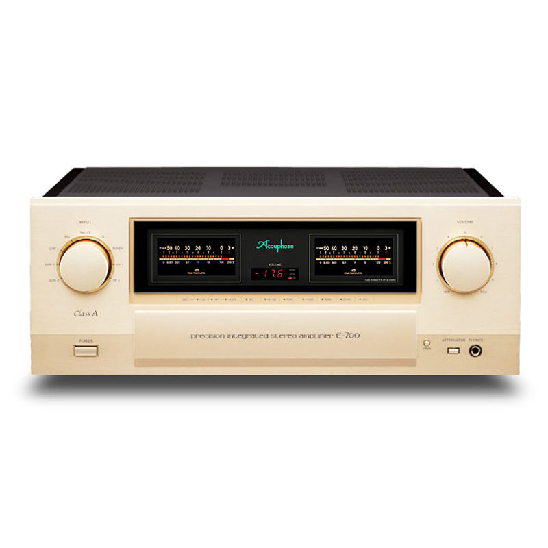 Front view of Accuphase E-700 Integrated Amplifier on white background