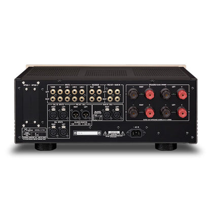 Back panel of Accuphase E-700 Integrated Amplifier on white background