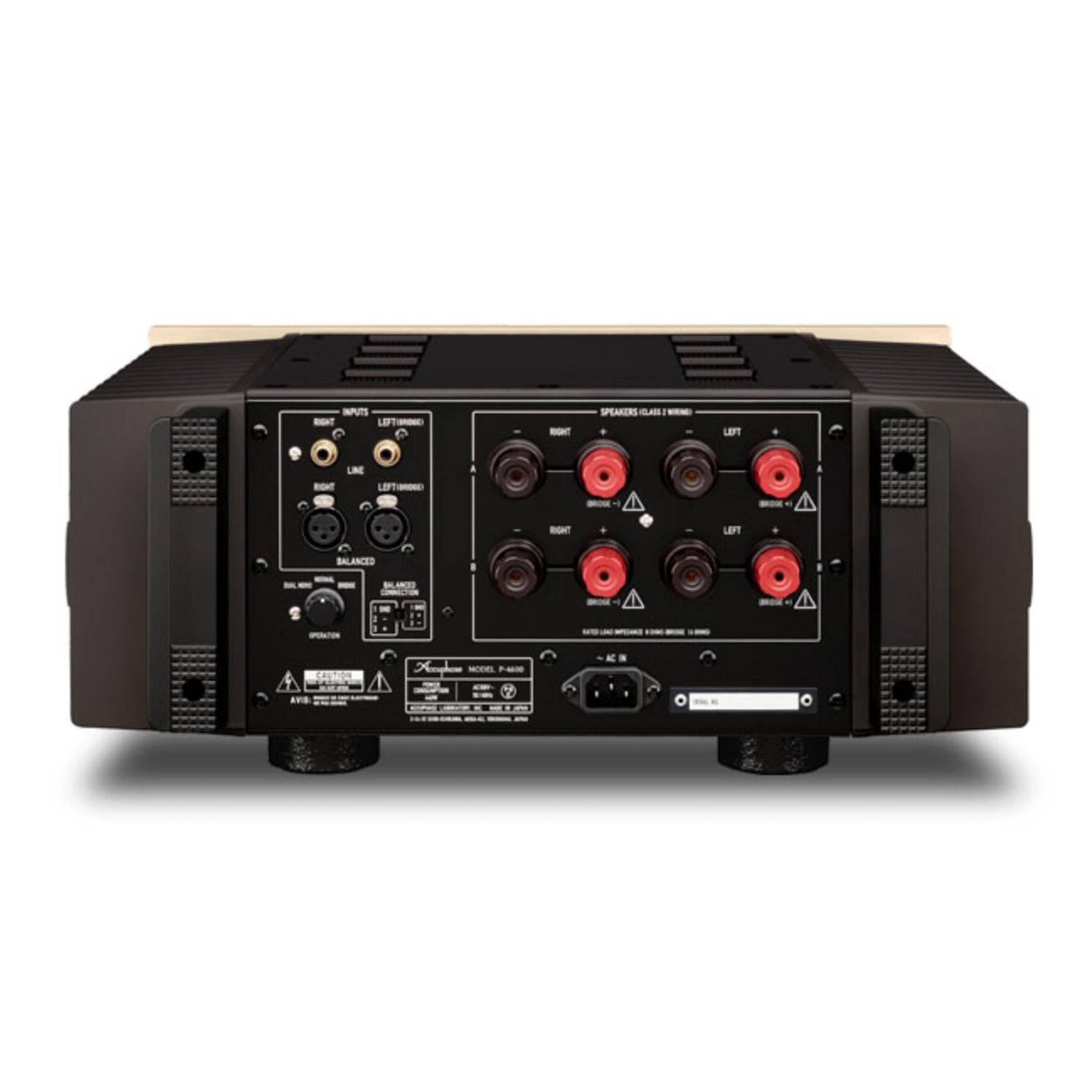 Back view of Accuphase P-4600 Stereo Power Amplifier on white background