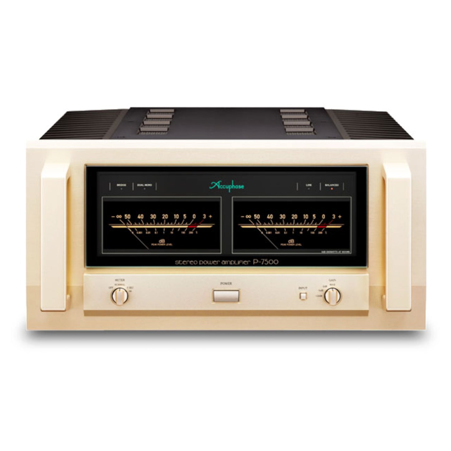Front view of Accuphase P-7500 Stereo Power Amplifier on white background