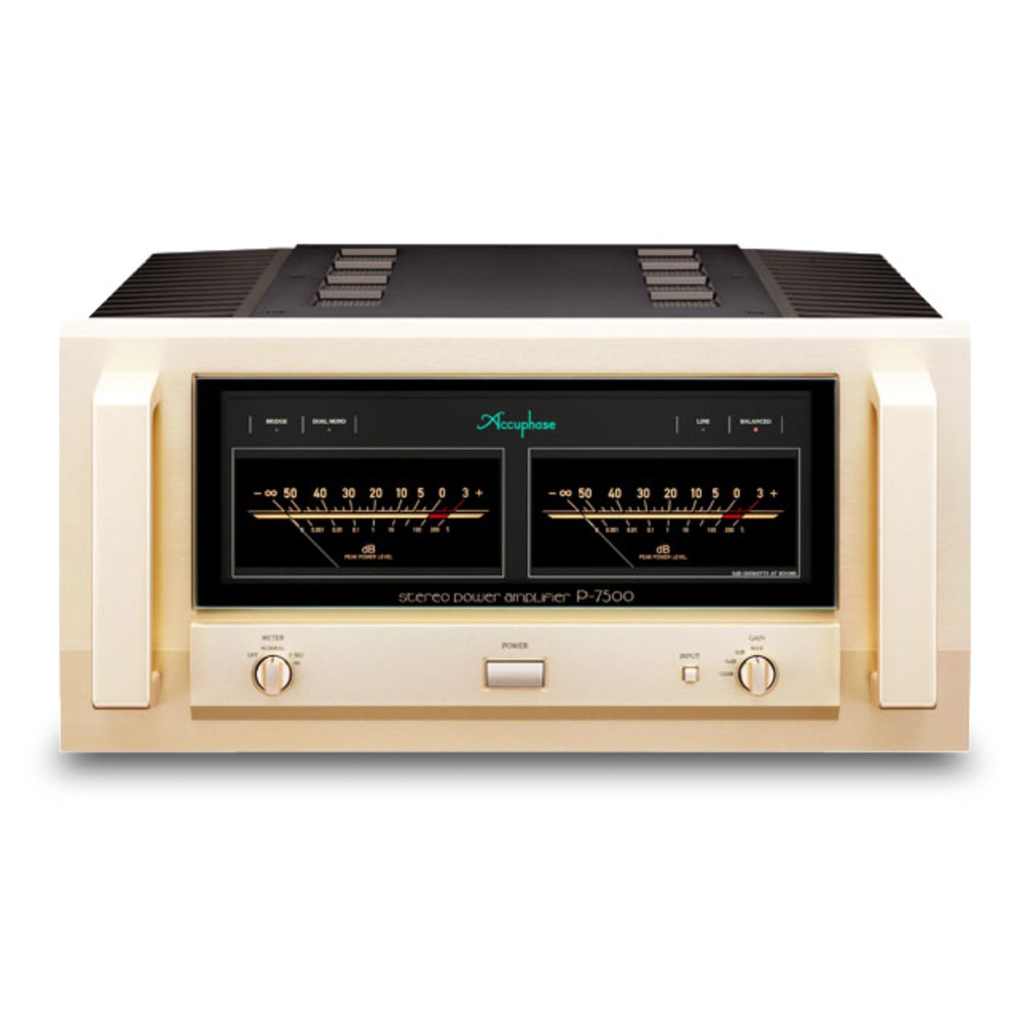 Front view of Accuphase P-7500 Stereo Power Amplifier on white background