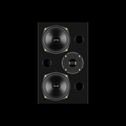 Black Acoustic Energy AE2 40th Anniversary Bookshelf Speaker on a black background