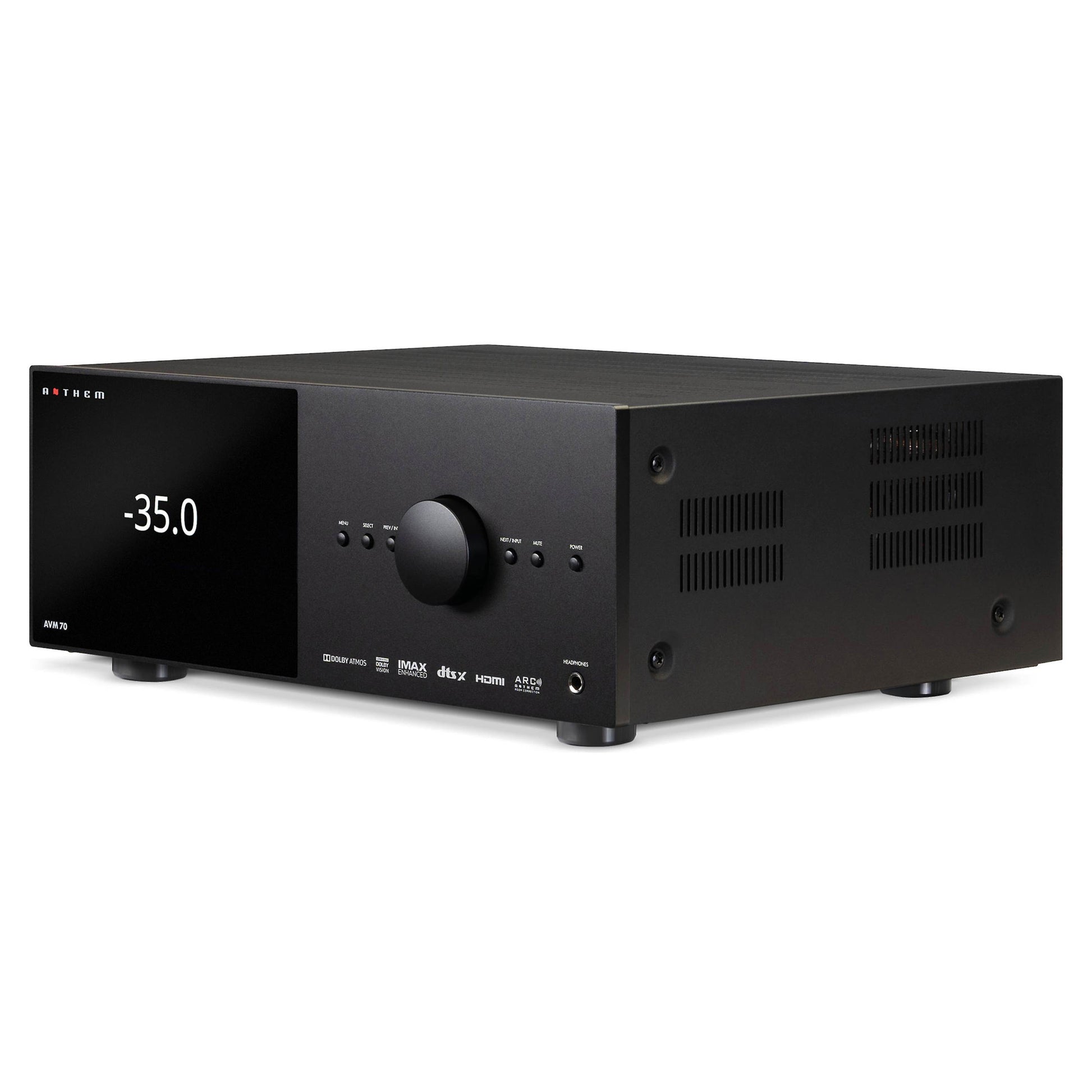 Front angle of Anthem AVM 70 8K Preamp/Processor on white background