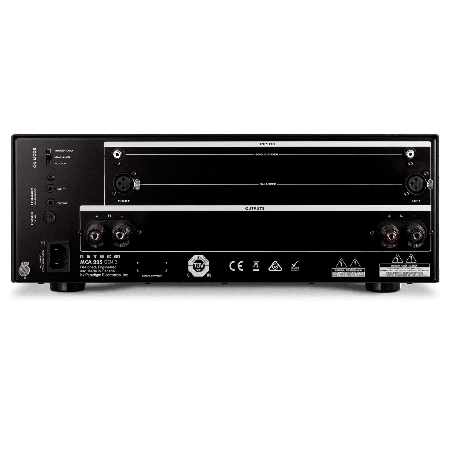 Back view of Anthem MCA 225 Gen 2 Power Amplifier on white background