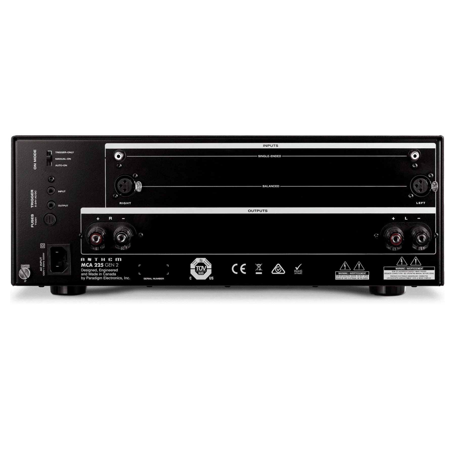 Back view of Anthem MCA 225 Gen 2 Power Amplifier on white background