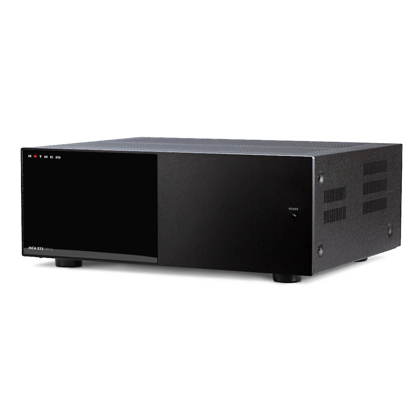 Front angle view of Anthem MCA 225 Gen 2 Power Amplifier on white background