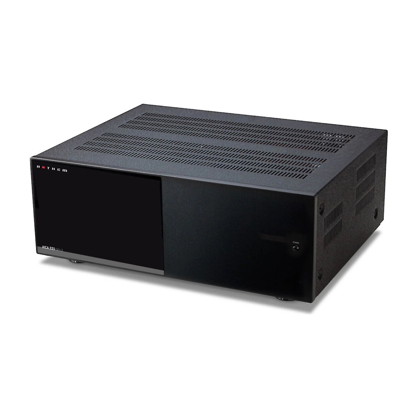 Front angle view of Anthem MCA 325 Gen 2 Power Amplifier on white background