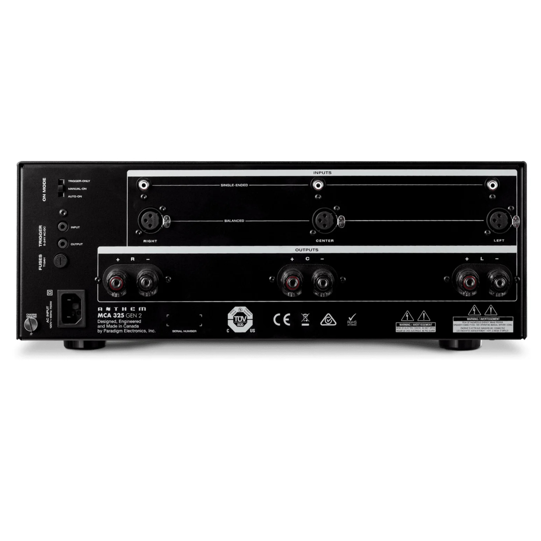 Back view of Anthem MCA 325 Gen 2 Power Amplifier on white background