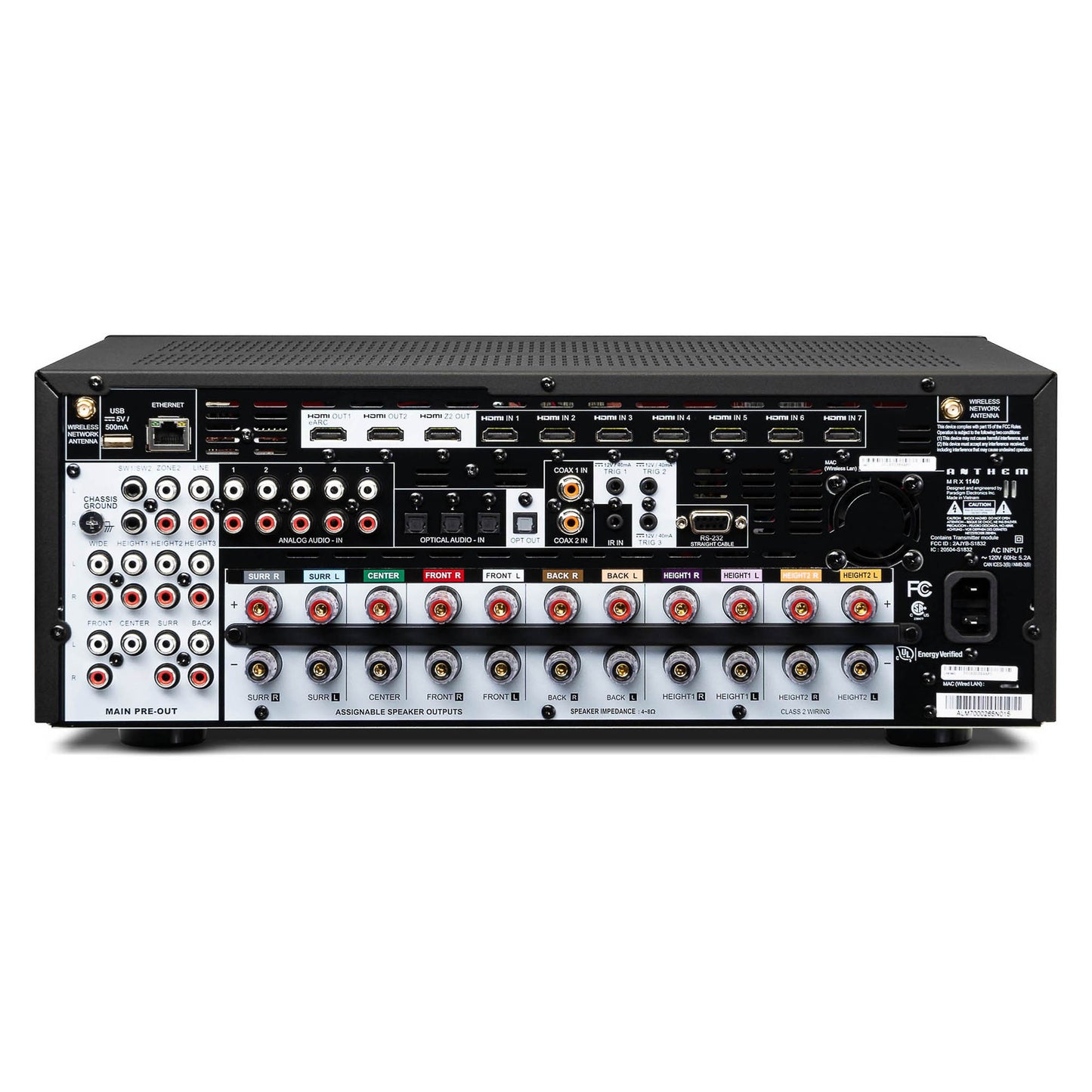 Back view of Anthem MRX 1140 8K Home Theatre Receiver