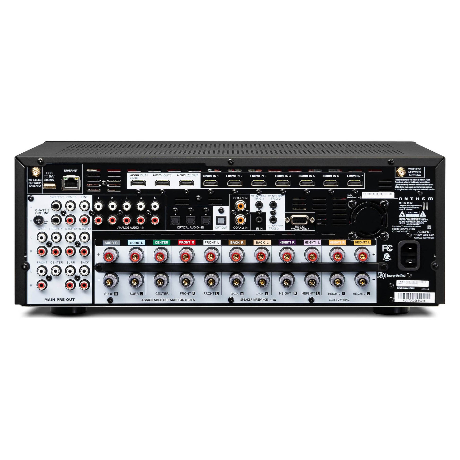 Back view of Anthem MRX 1140 8K Home Theatre Receiver
