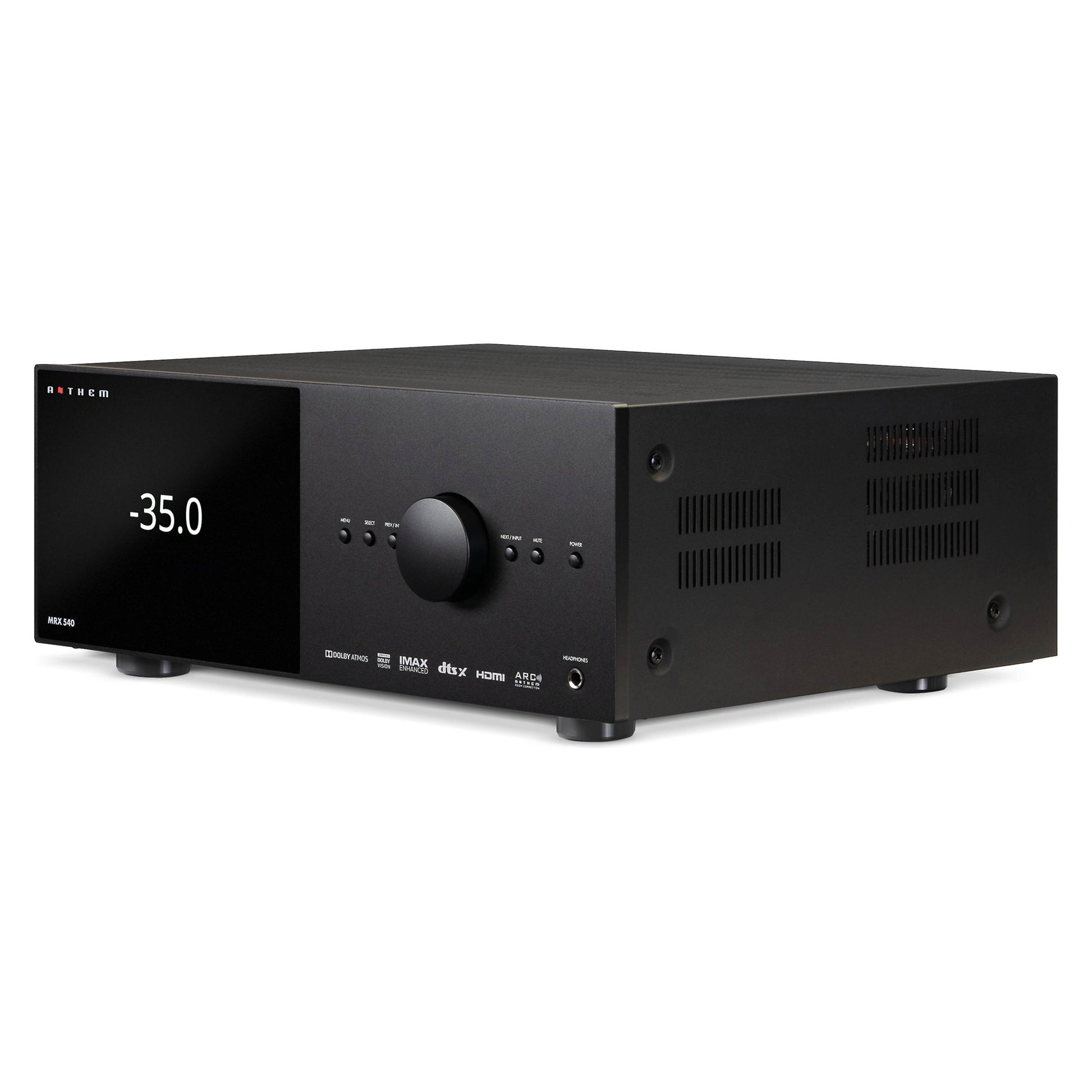 Angle view of Anthem MRX 540 8K Home Theatre Receiver on white background
