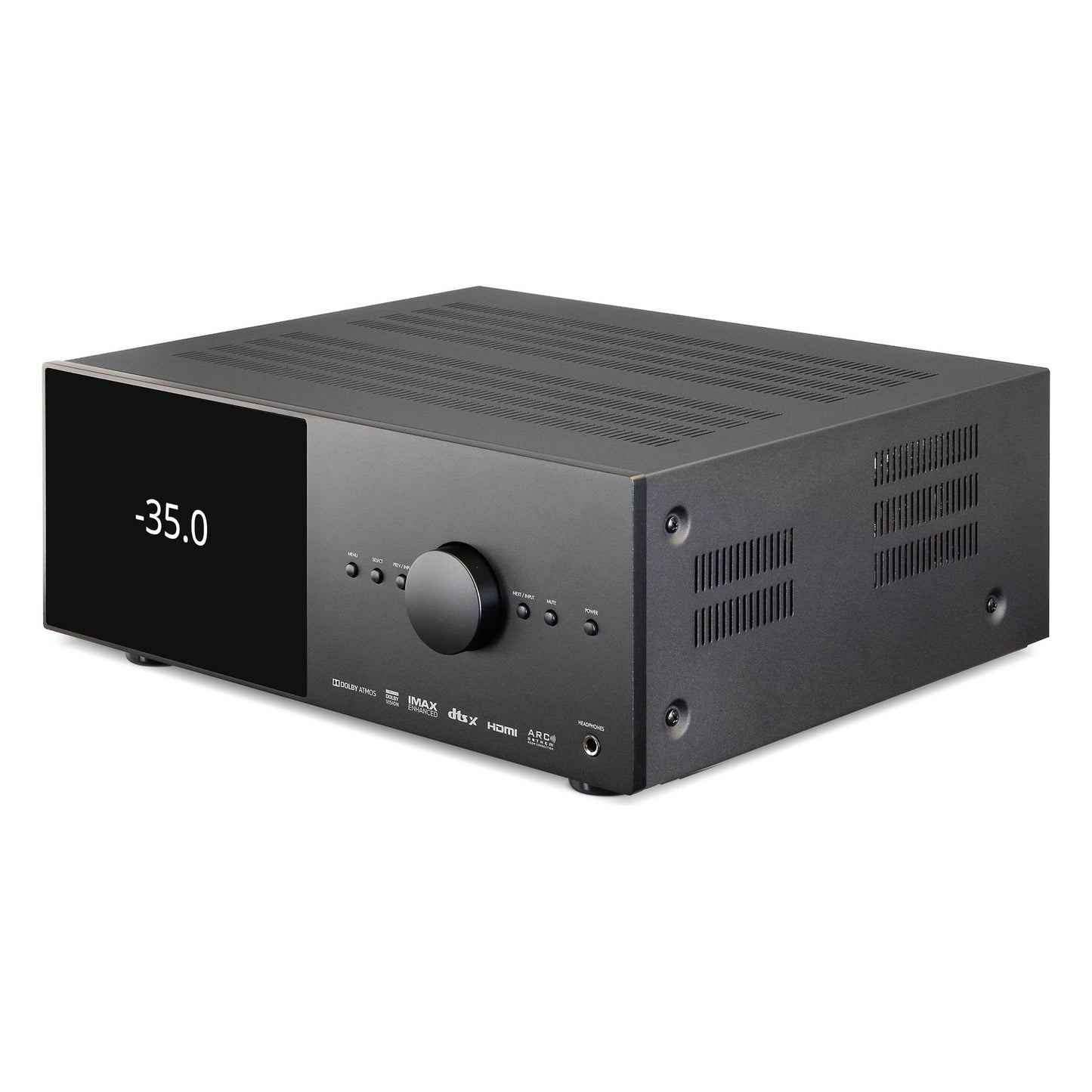 Angle view of Anthem MRX 740 8K Home Theatre Receiver on white background