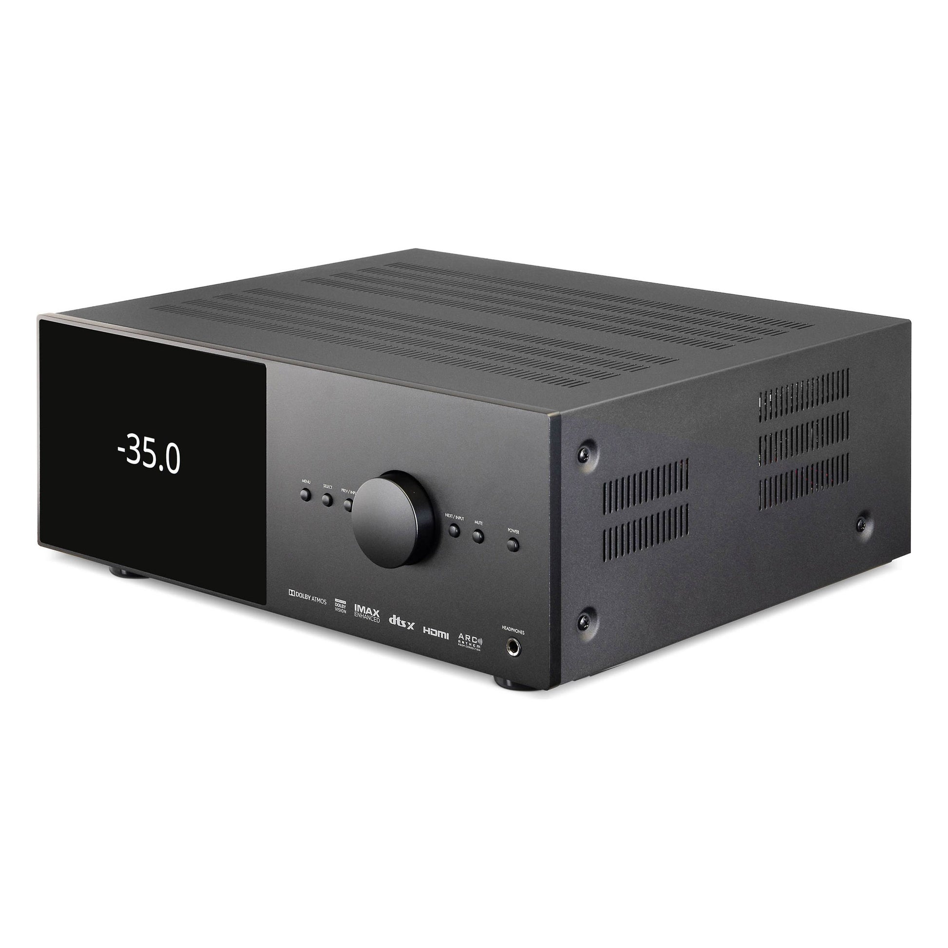 Angle view of Anthem MRX 740 8K Home Theatre Receiver on white background