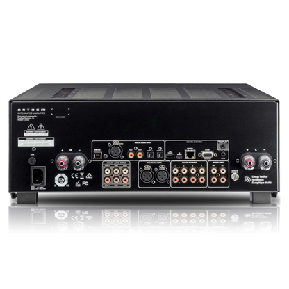 Back view of an Anthem STR Stereo Amplifier with various connectivity ports on a white background