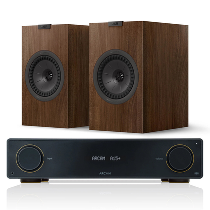 Arcam A15+ Amplifier + KEF Q3 Meta Stereo System with walnut speakers