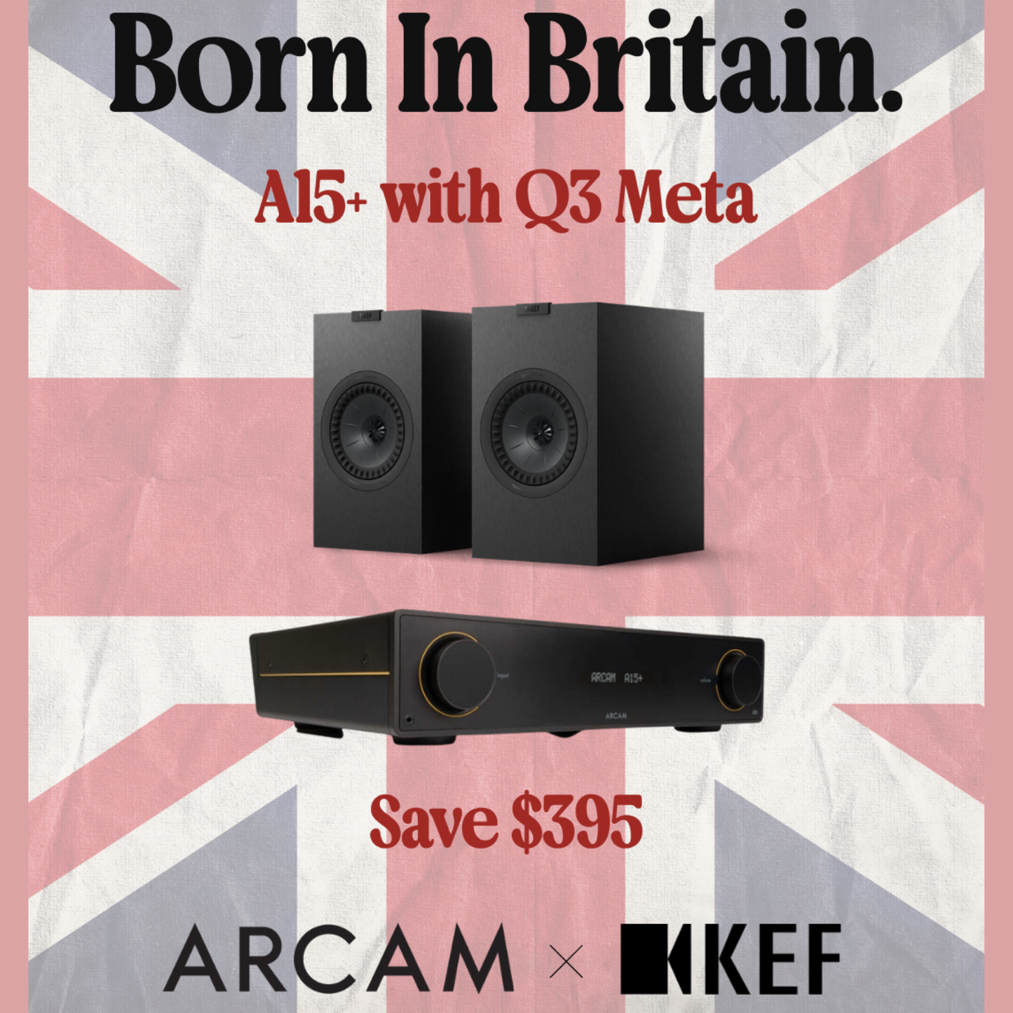 Arcam Born in Britain promo with speakers and amp