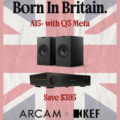Arcam Born in Britain promo with speakers and amp