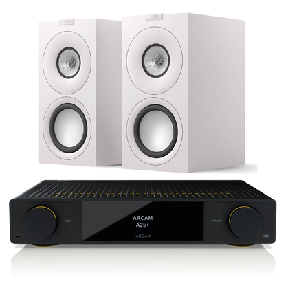 Arcam A25+ Amplifier + KEF Q Concerto Meta Stereo System with white speakers