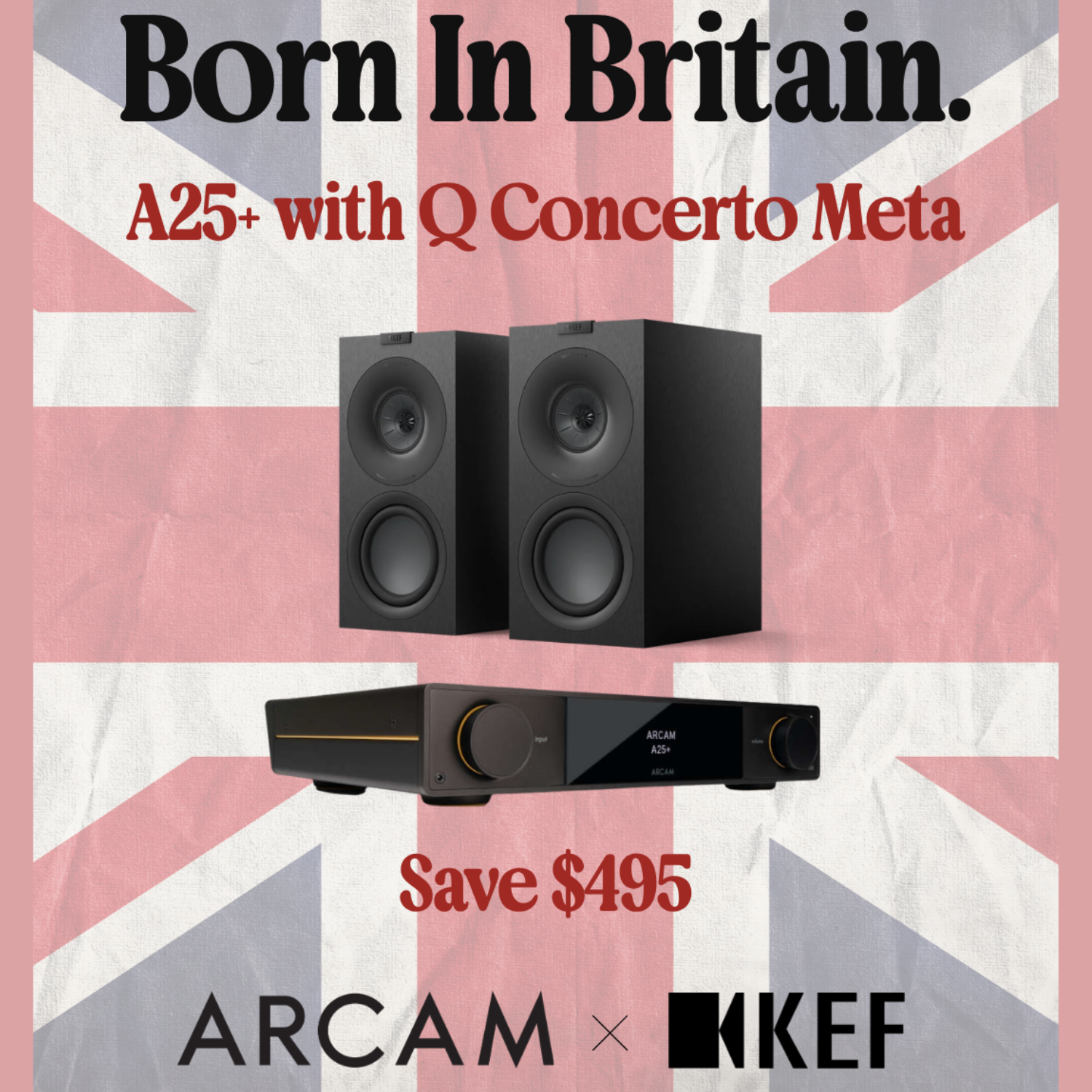 Arcam Born in Britain promo with speakers and amp