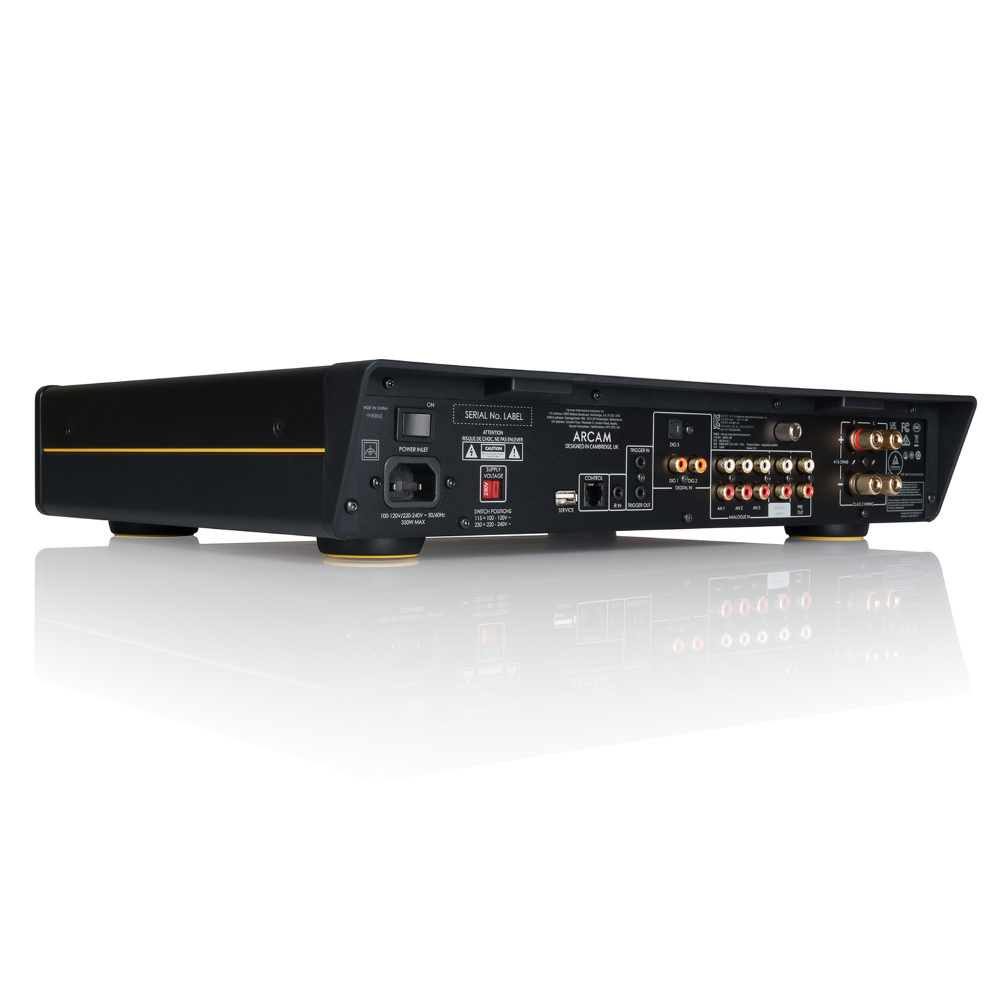 Back angle of Arcam A5+ Integrated Amplifier showing inputs