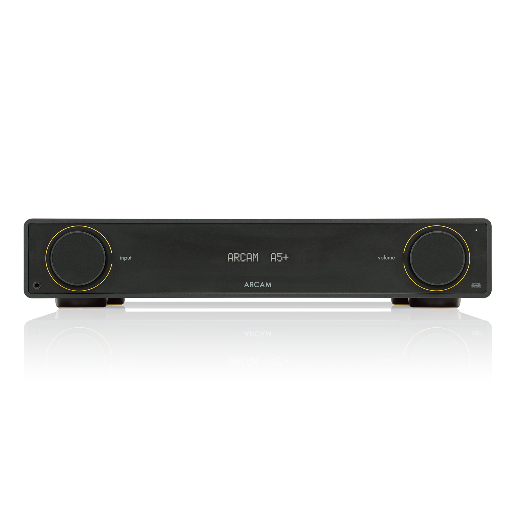 Front view of Arcam A5+ Integrated Amplifier on white background