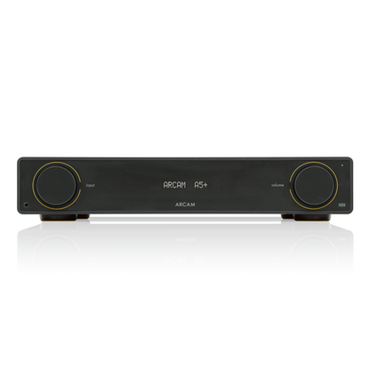 Front view of Arcam A5+ Integrated Amplifier on white background