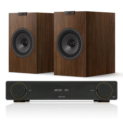 Arcam A5+ Amplifier + KEF Q1 Meta Stereo System with walnut speakers