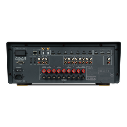 Rear view of Arcam AVA25 AV Amplifier on white background