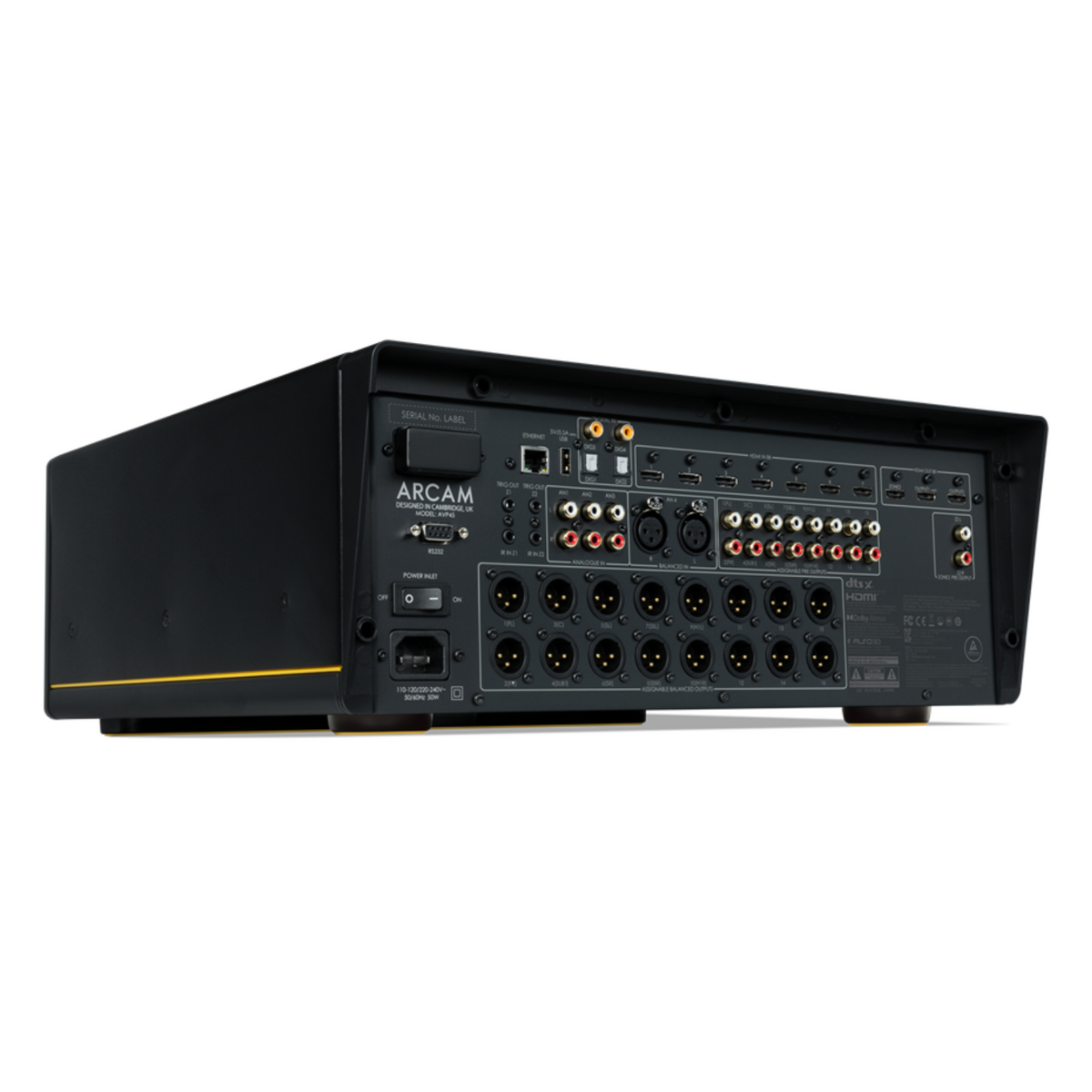 Side view of back panel of the Arcam AVP45 AV Processor