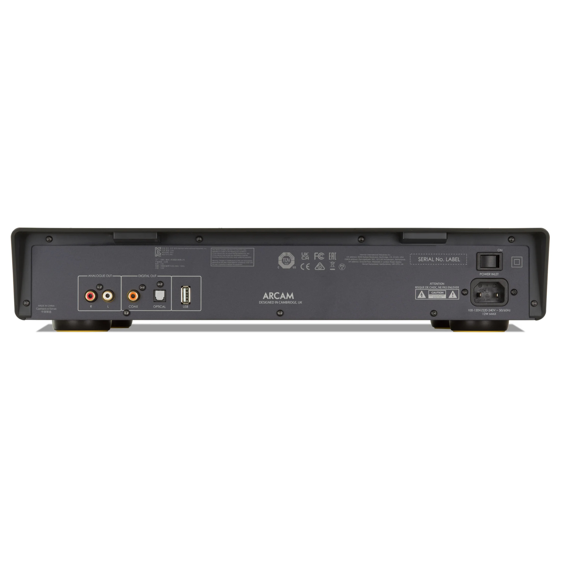 Back view of Arcam CD5 CD Player on white background