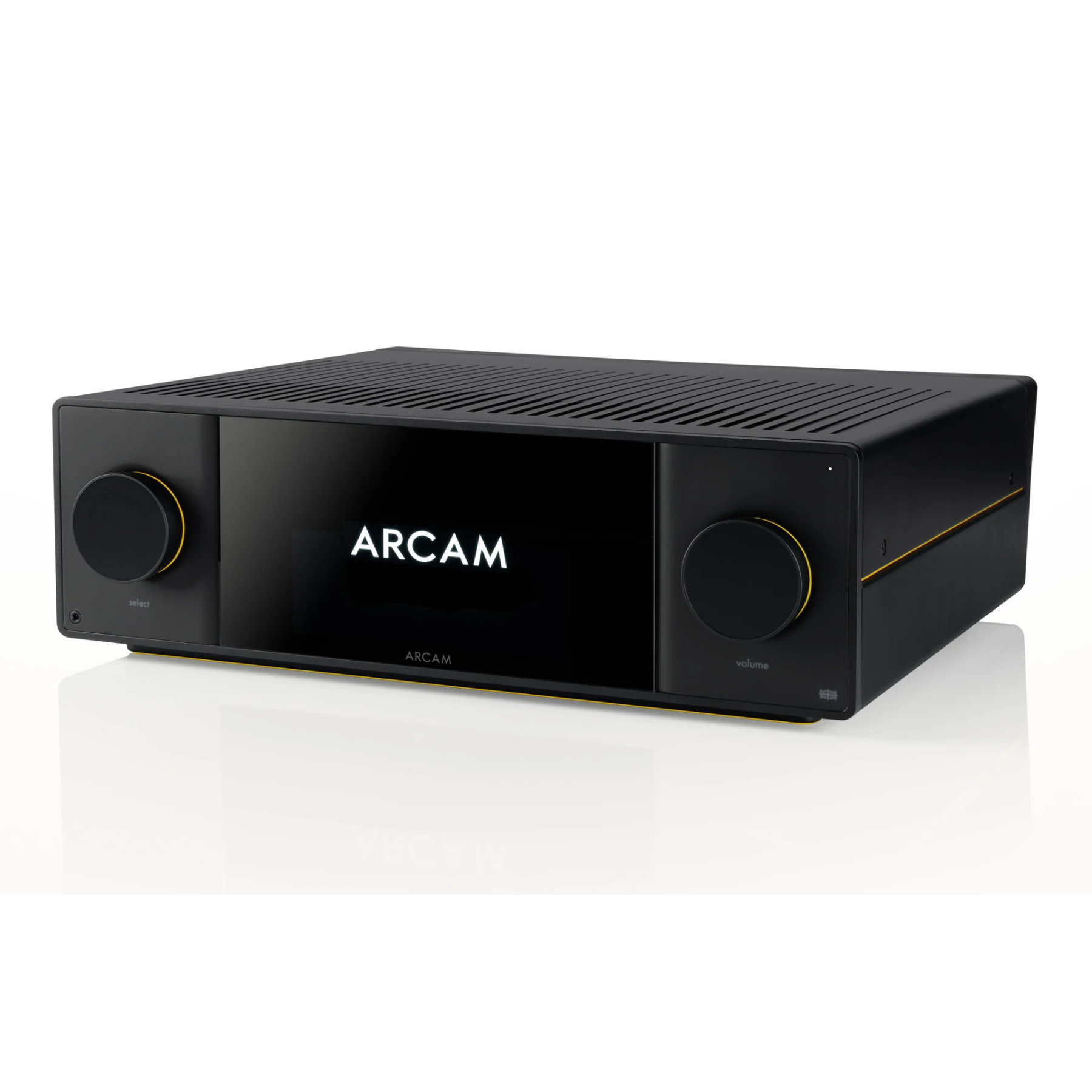 Front angle of Arcam SA45 Streaming Integrated Amplifier on white background