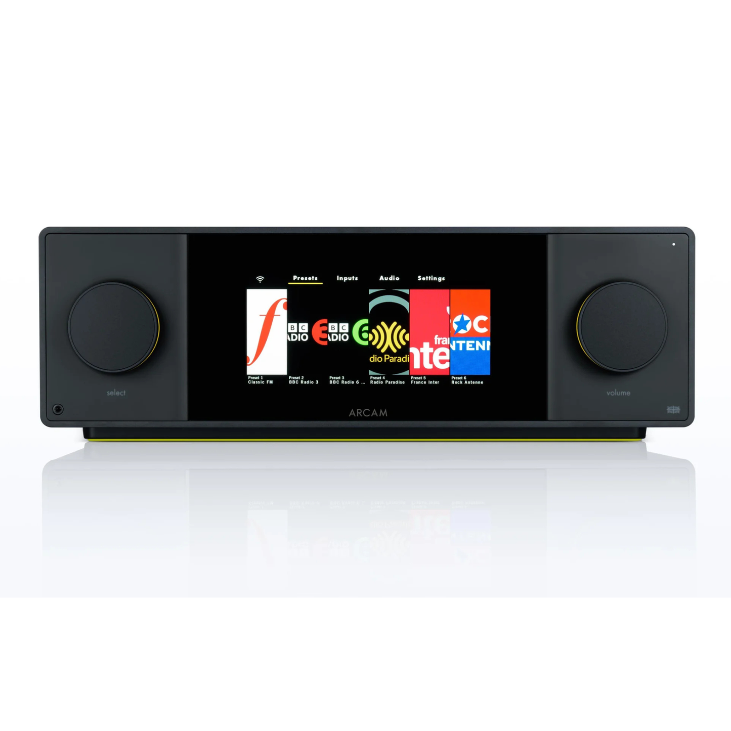 Front view of Arcam SA45 Streaming Integrated Amplifier on white background