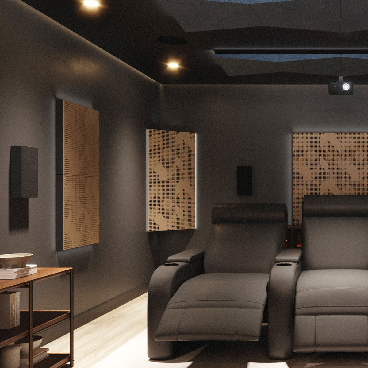 Artnovion Komodo Cinema Series Cover on cinema room walls with chairs 