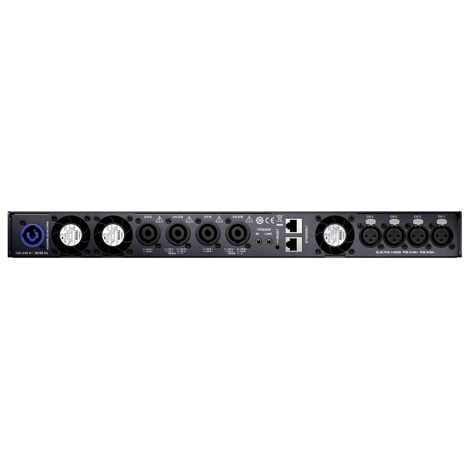 Back view of Ascendo DSP4-6602 Amplifier - showing connections