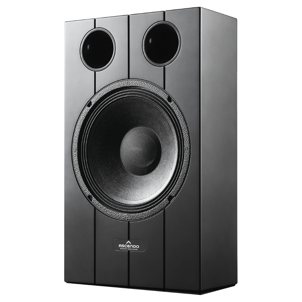Black Ascendo The10 Passive On-Wall Speaker on a white background