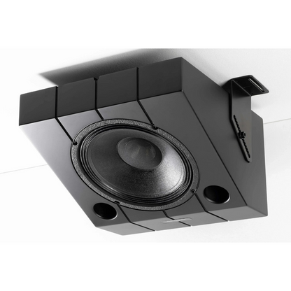 Black Ascendo The10 Passive Wedge 30 Speaker mounted to ceiling