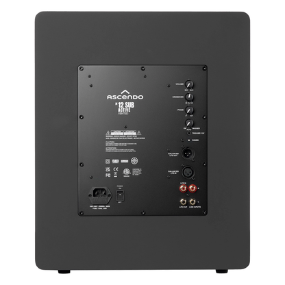 Rear panel of Ascendo The12 Sub Active Vented Subwoofer in black