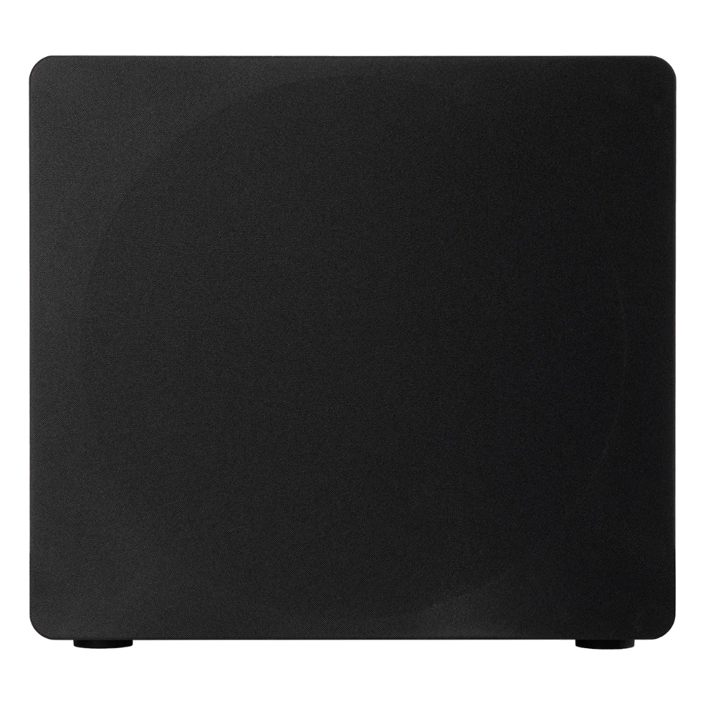 Front view of black Ascendo The16 Sub Active Sealed Subwoofer with grille on