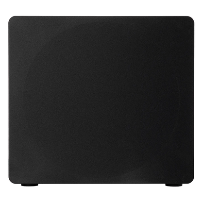 Front view of black Ascendo The16 Sub Active Sealed Subwoofer with grille on