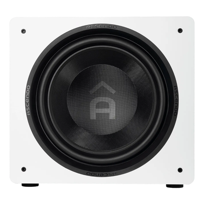 Front view of Ascendo The16 Sub Active Sealed Subwoofer in white finish
