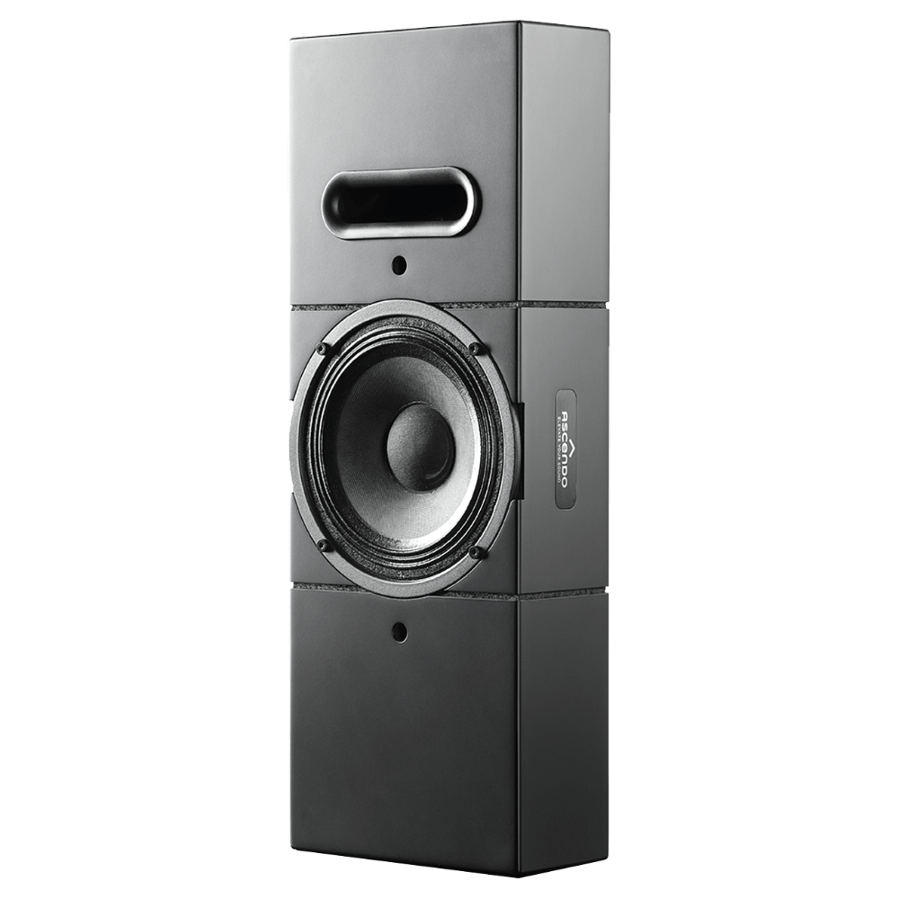 Front angle view of a black Ascendo THE6 Passive Narrow Speaker