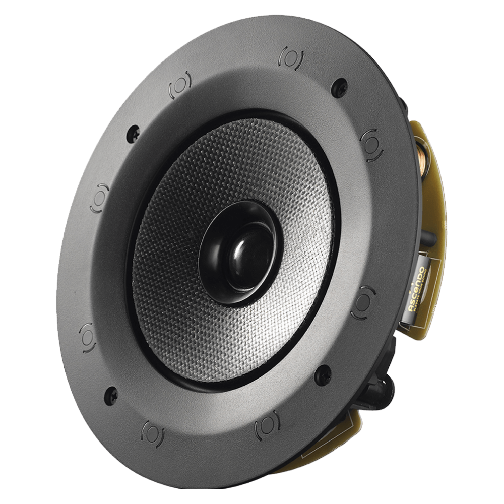 Front angle view of Ascendo The6 Pro Passive In-Ceiling Speaker with grille off