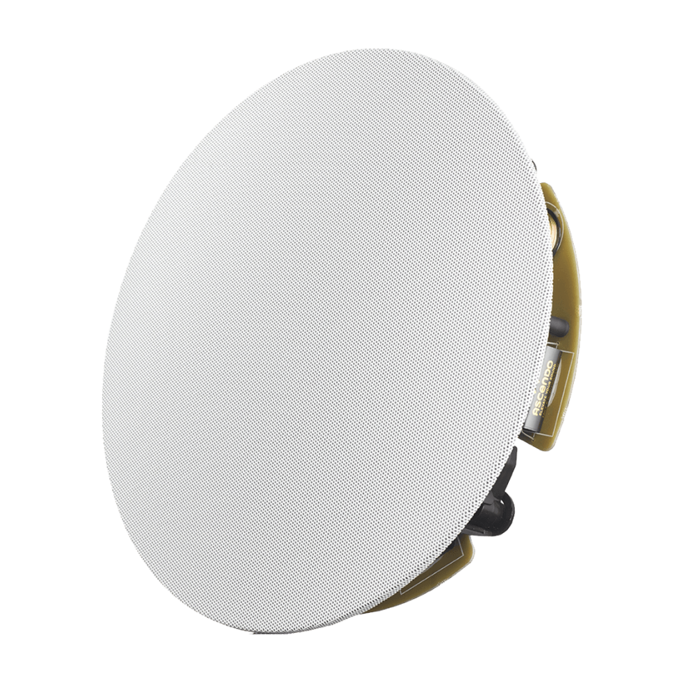 Angle view of Ascendo The6 Pro Passive In-Ceiling Speaker with grille on