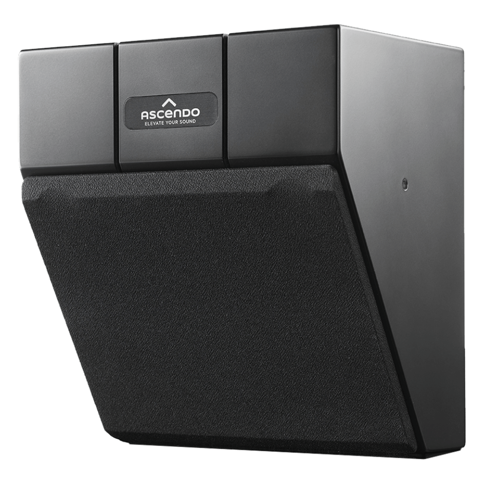 Front view of black Ascendo THE6 Passive Wedge Speaker with grille on