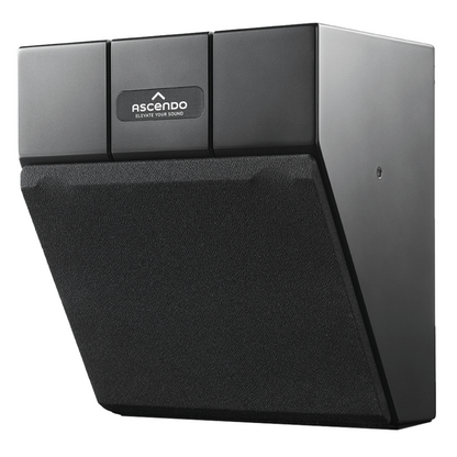 Front view of black Ascendo THE6 Passive Wedge Speaker with grille on