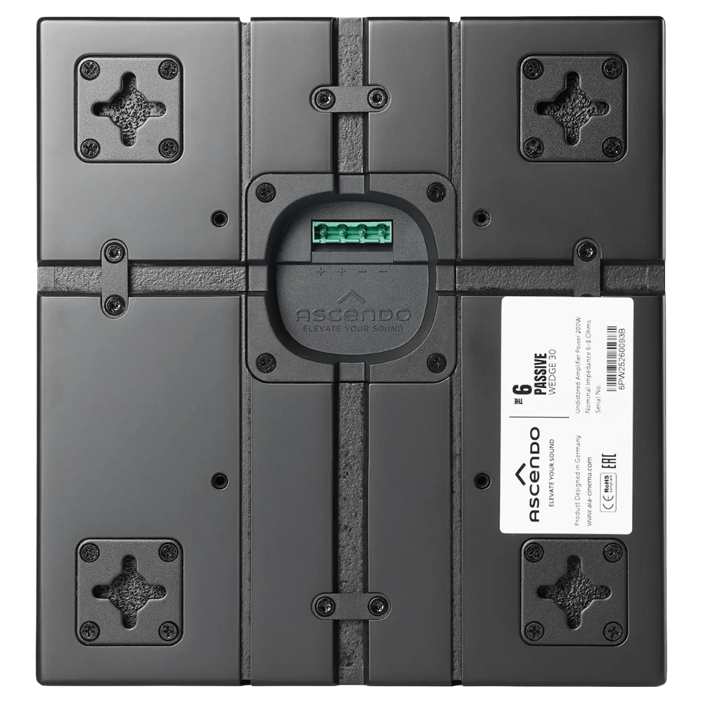Back of black Ascendo THE6 Passive Wedge Speaker