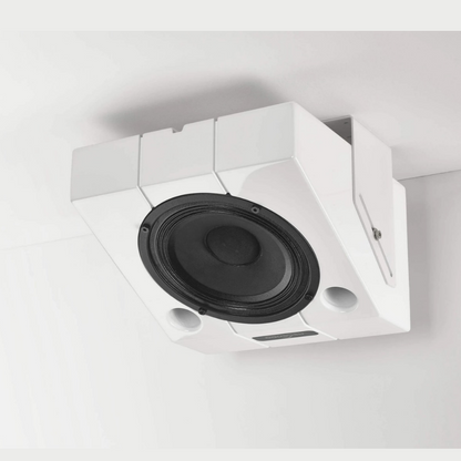 White Ascendo THE6 Passive Wedge Speaker mounted on celing