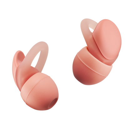 Pair of coral Audio Technica AT-ERP3 Earplugs on white background