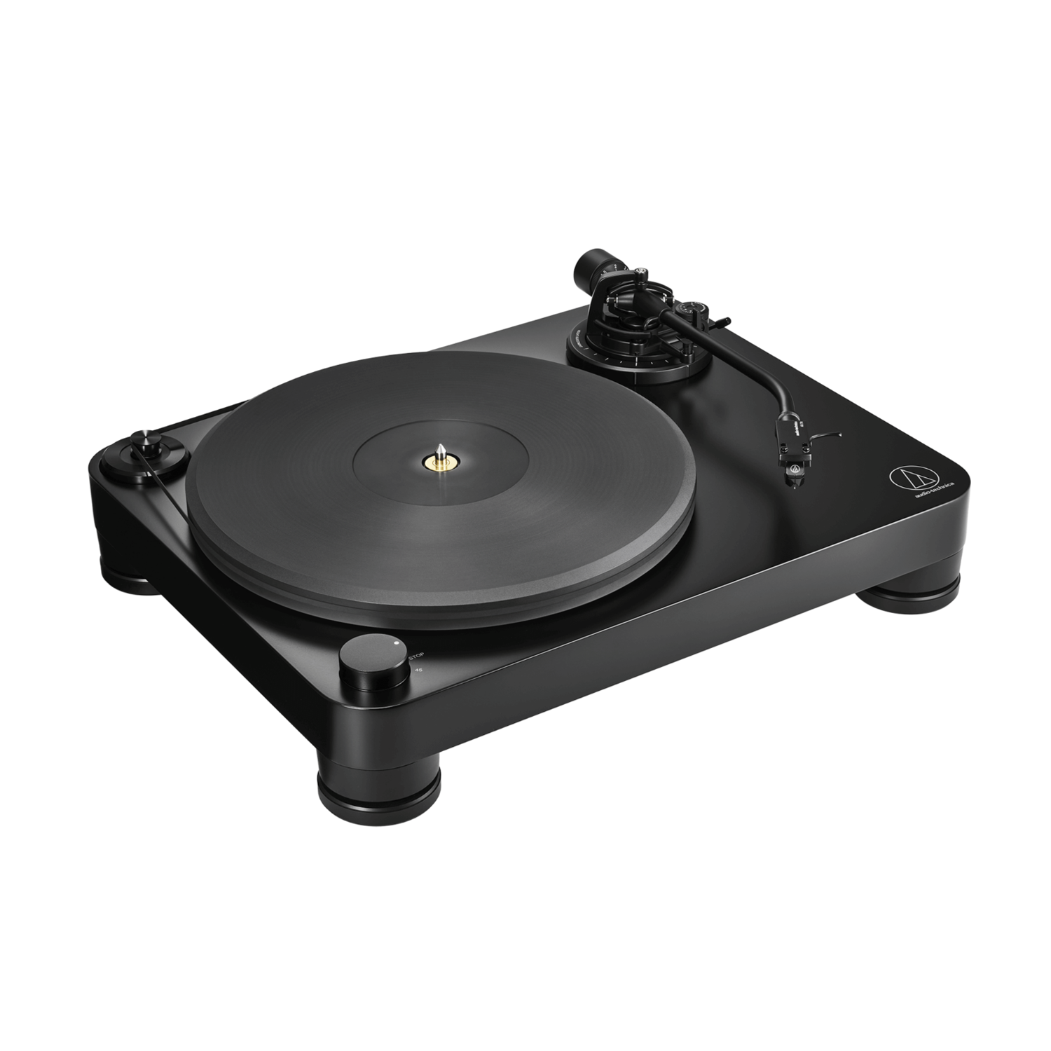 Front angle view of the Audio Technica AT-LP7X Turntable on a white background