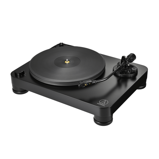 Top angle view of the Audio Technica AT-LP7X Turntable on a white background